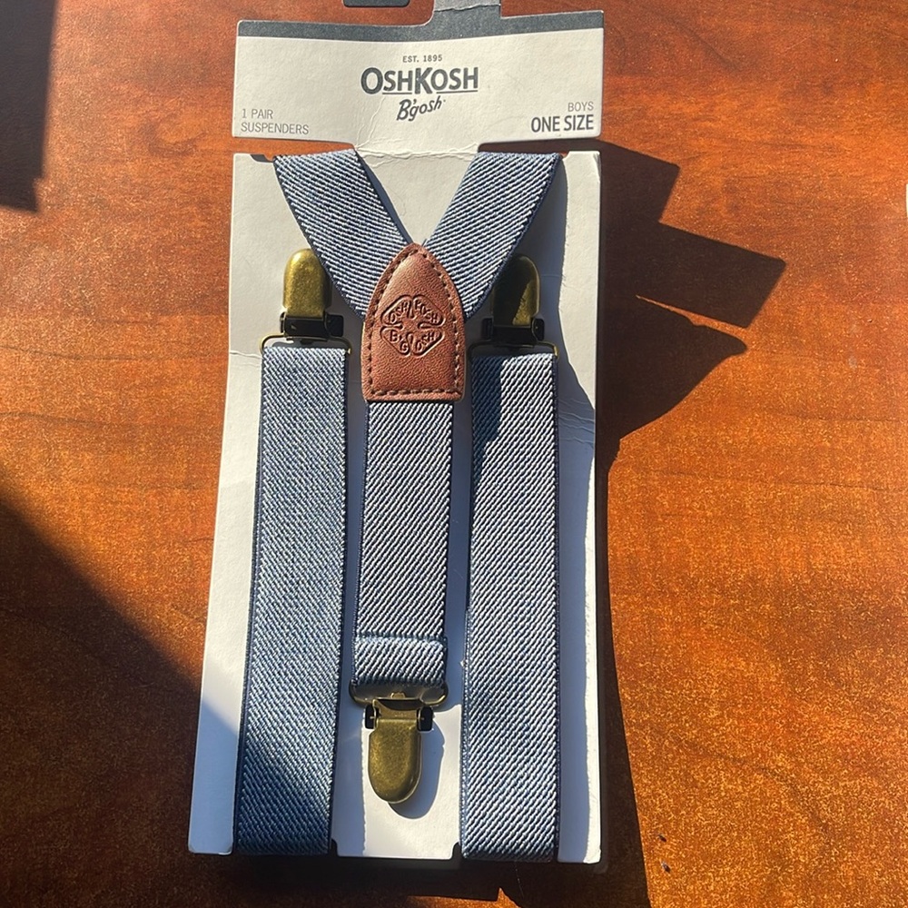 NWT OSHKOSH B’GOSH Boys SUSPENDERS BLUE DENIM LOOK, NEW‎ OLD STOCK New Unworn